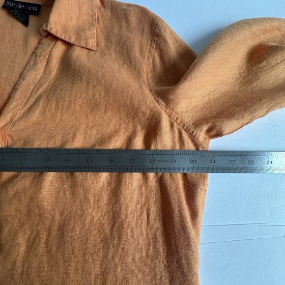 Style&Co Linen Button Up Womens 12 Orange Kimono‎ Sleeve Casual Lagenlook READ - Picture 7 of 11